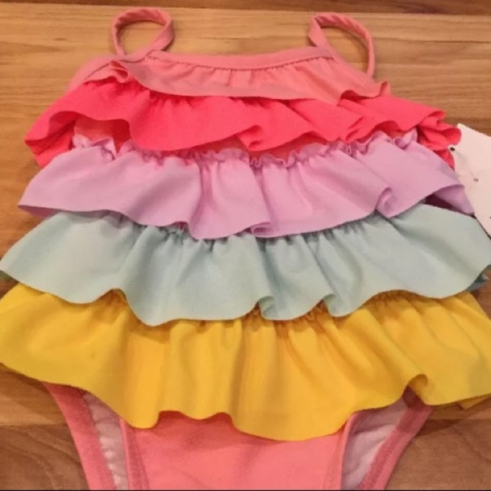Baby Gap Girls 0-6 Bright Ruffle 1-Piece Swimsuit - Picture 2 of 4